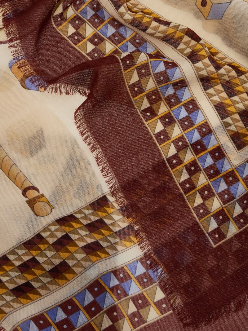 Ferragamo | Women's Cashmere Shawl - Bordeaux/Ocher