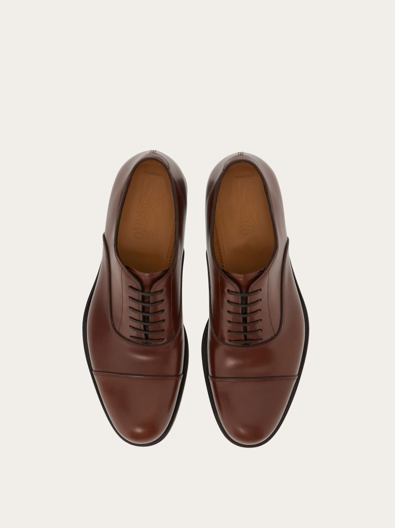 Ferragamo | Men's Tramezza Oxford With Toe Cap - Brown