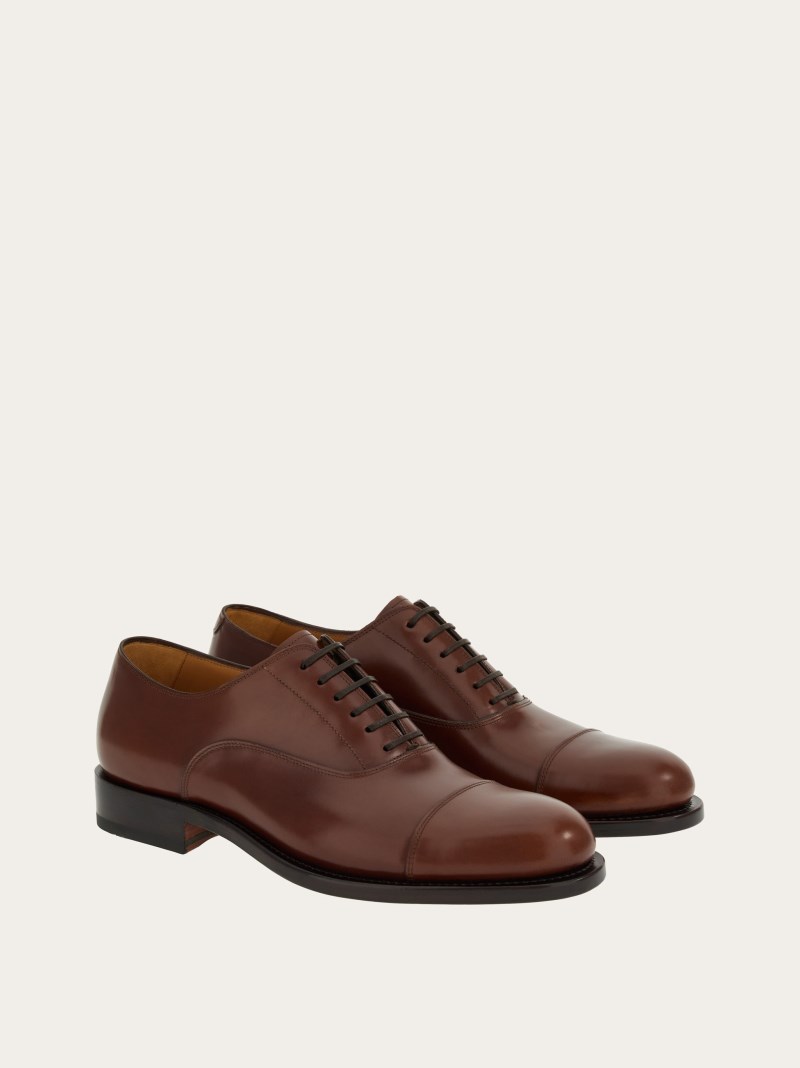 Ferragamo | Men's Tramezza Oxford With Toe Cap - Brown