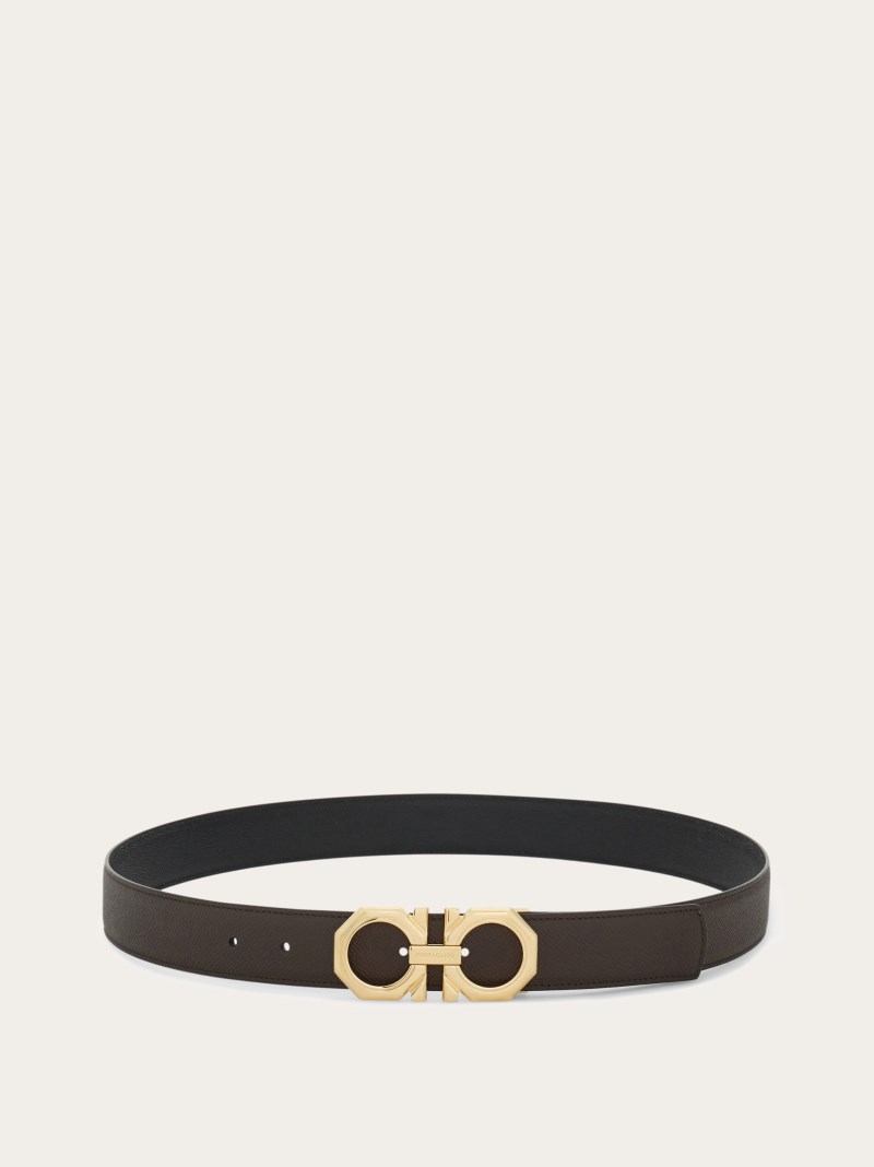 Ferragamo | Men's Reversible And Adjustable Gancini Belt - Testa Di Moro/Black
