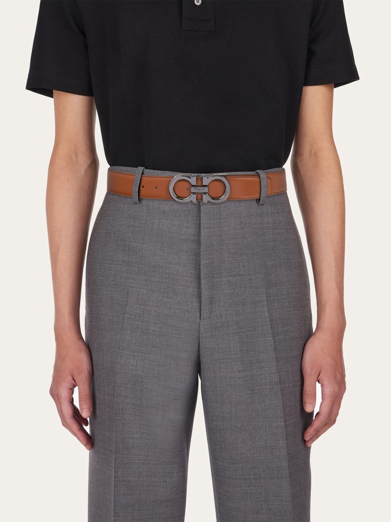 Ferragamo | Men's Reversible And Adjustable Gancini Belt - Vicuna/Black