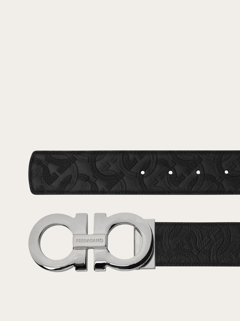 Ferragamo | Men's Reversible And Adjustable Gancini Belt - Black/Marine Blue