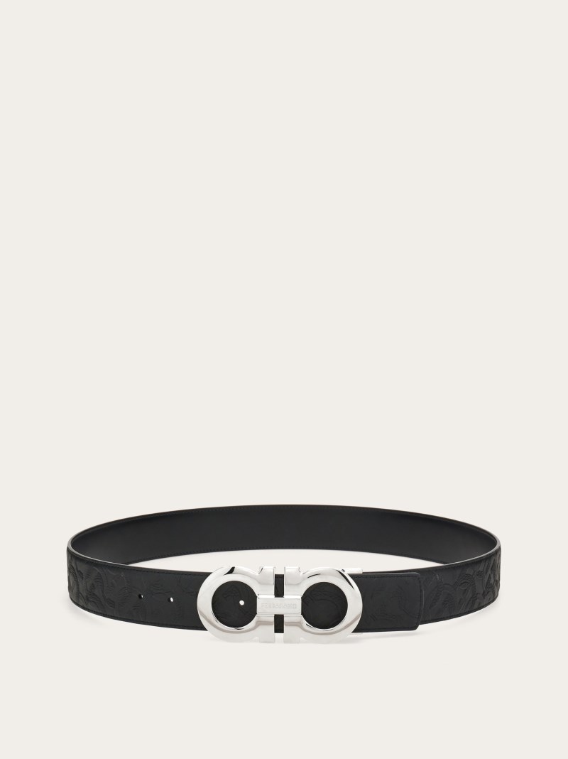 Ferragamo | Men's Reversible And Adjustable Gancini Belt - Black/Marine Blue