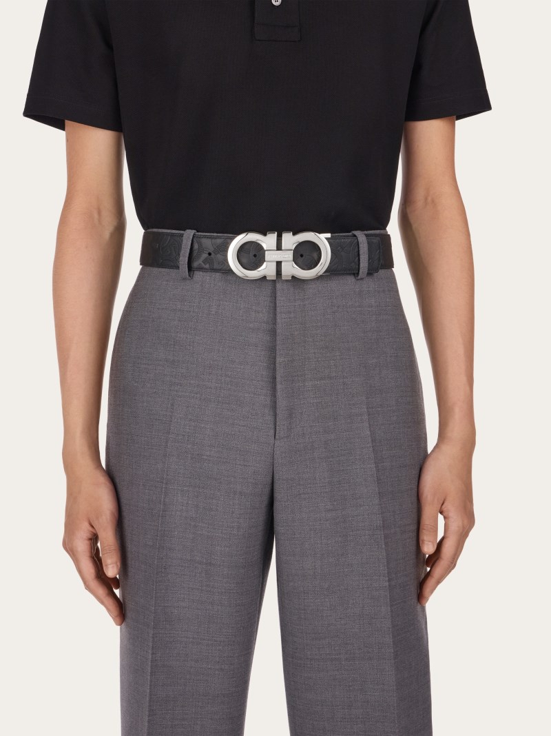 Ferragamo | Men's Reversible And Adjustable Gancini Belt - Black/Marine Blue