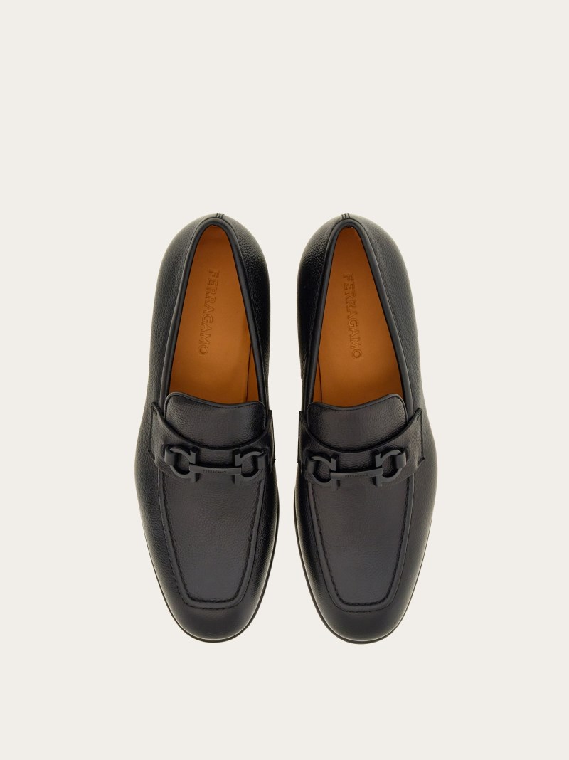 Ferragamo | Men's Moccasin With Gancini Ornament - Black/Cookie