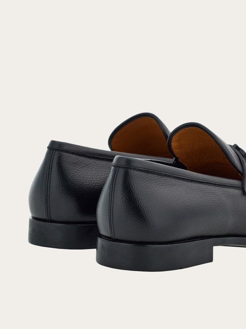 Ferragamo | Men's Moccasin With Gancini Ornament - Black/Cookie