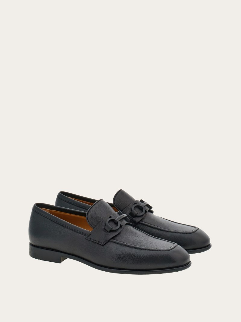 Ferragamo | Men's Moccasin With Gancini Ornament - Black/Cookie
