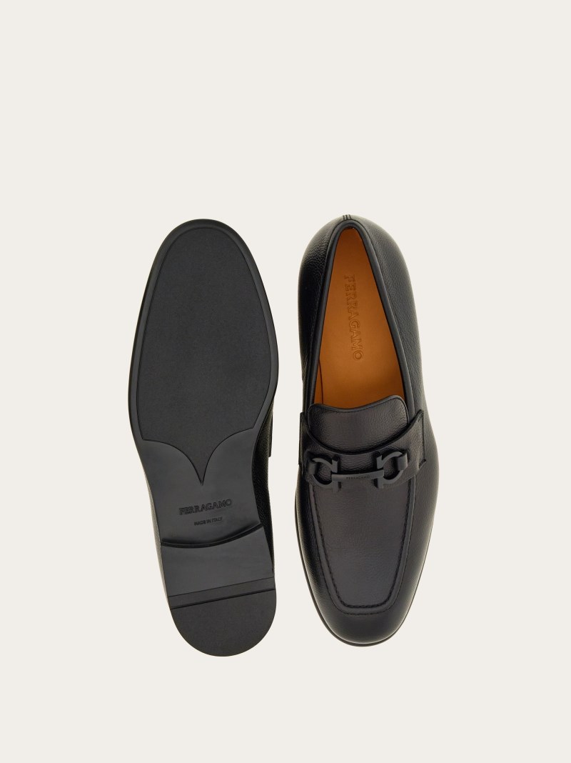 Ferragamo | Men's Moccasin With Gancini Ornament - Black/Cookie