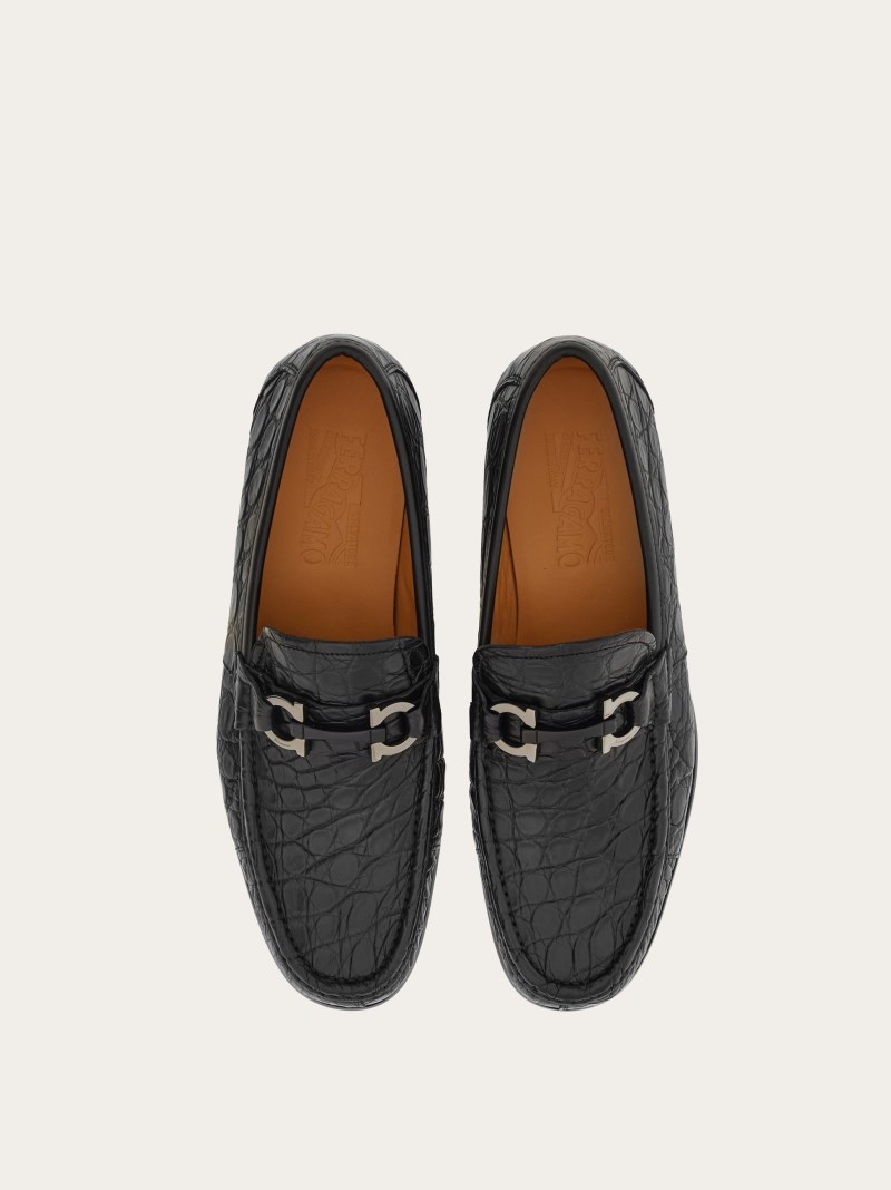 Ferragamo | Men's Moccasin With Gancini Ornament - Black