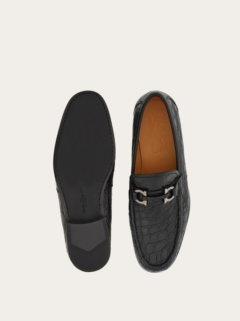Ferragamo | Men's Moccasin With Gancini Ornament - Black