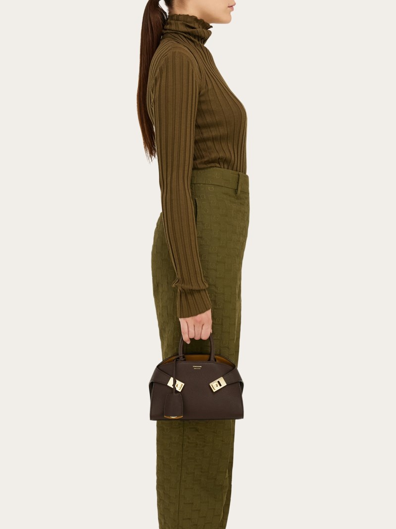Ferragamo | Women's Hug Bicolor Handbag - Testa Di Moro/Burnt Ocher