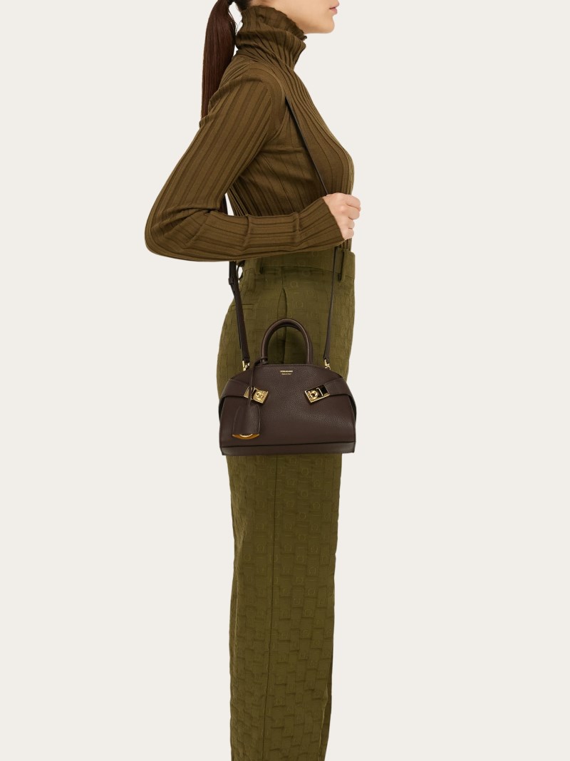 Ferragamo | Women's Hug Bicolor Handbag - Testa Di Moro/Burnt Ocher