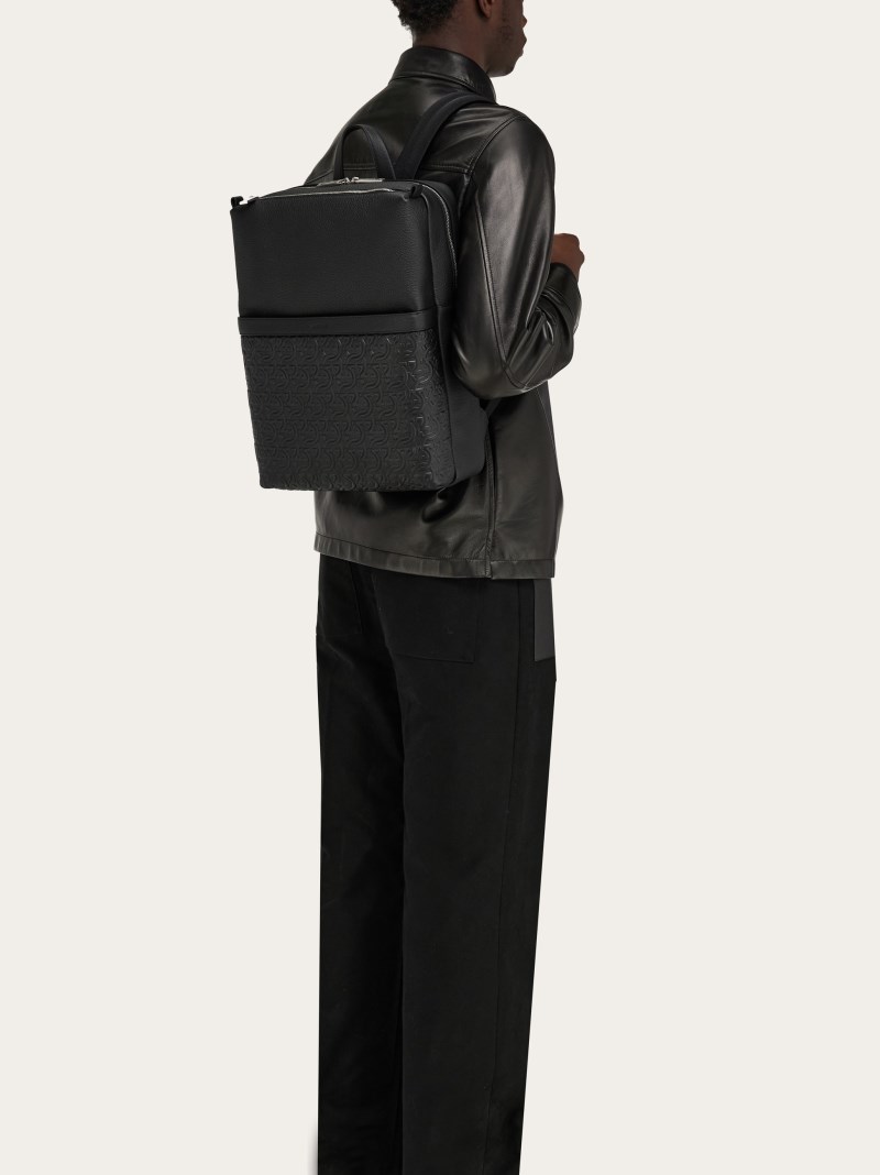 Ferragamo | Men's Embossed Gancini Backpack - Black