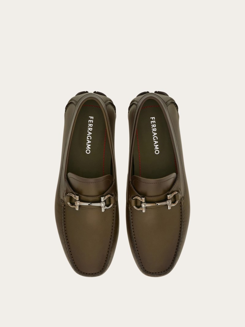 Ferragamo | Men's Driver With Gancini Ornament - Olive Green