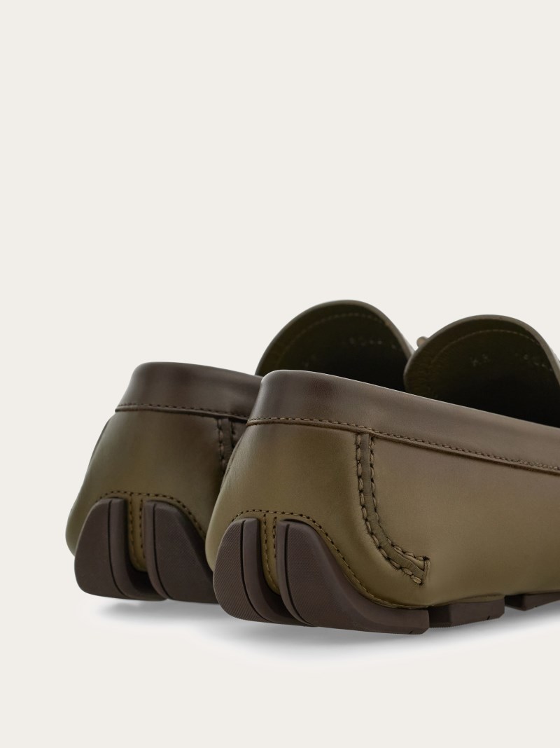 Ferragamo | Men's Driver With Gancini Ornament - Olive Green