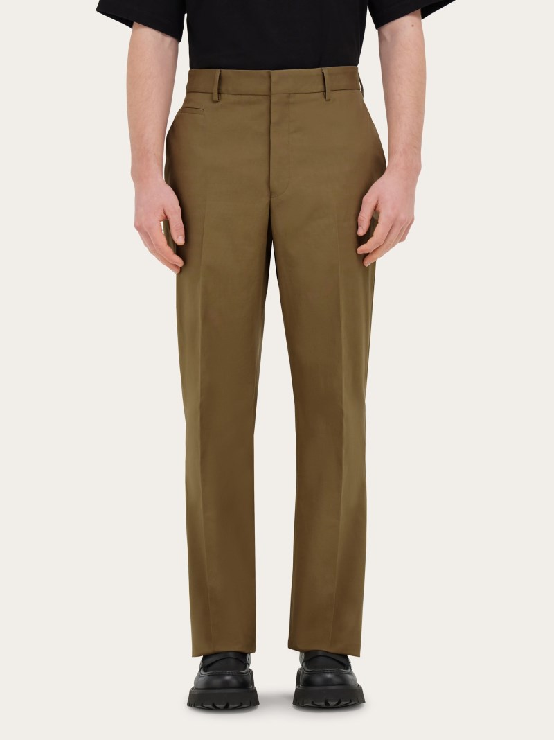 Ferragamo | Men's Cotton Canvas Trouser - Lead Green