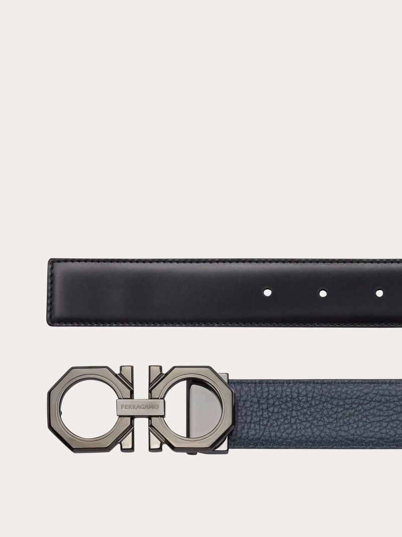 Ferragamo | Men's Reversible And Adjustable Gancini Belt - Marine Blue/Black