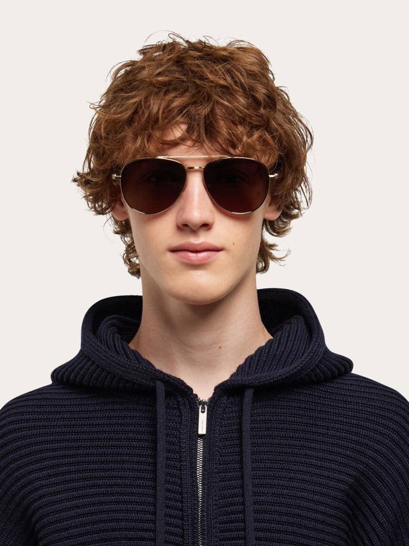Ferragamo | Men's Sunglasses - Gold/Brown