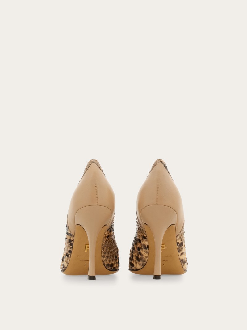 Ferragamo | Women's High Heel Pump With Contrasting Inlays - Stone/Blush