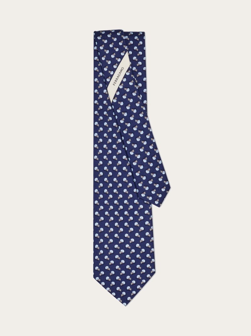 Ferragamo | Men's Football Print Silk Tie - Navy Blue