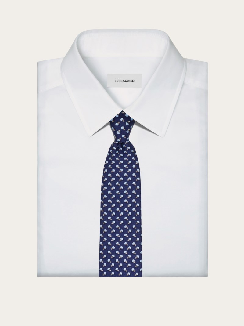 Ferragamo | Men's Football Print Silk Tie - Navy Blue