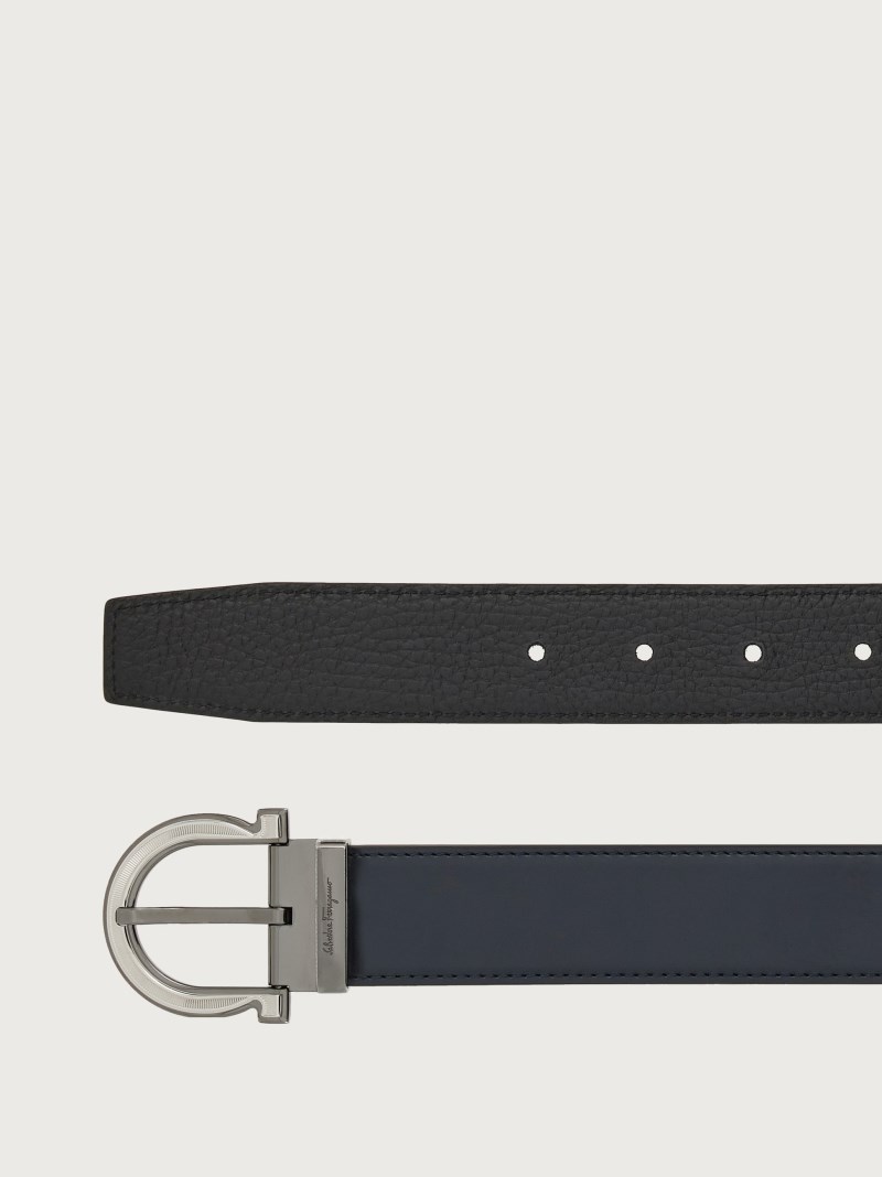 Ferragamo | Men's Adjustable Gancini Belt - Navy Blue/Black
