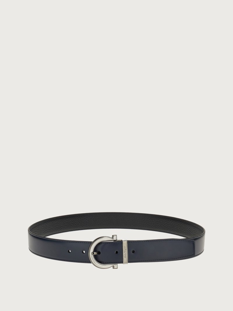 Ferragamo | Men's Adjustable Gancini Belt - Navy Blue/Black