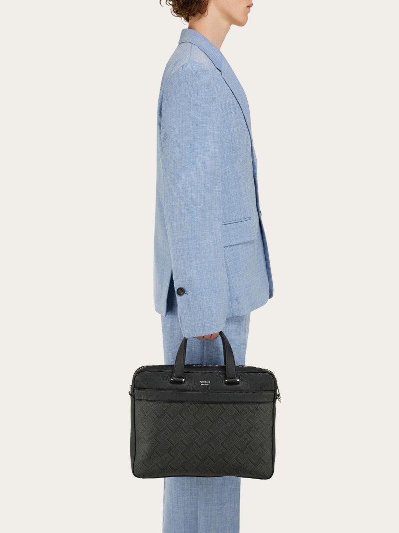 Ferragamo | Men's Monogram Business Bag - Black/Grey