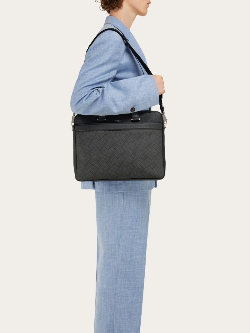 Ferragamo | Men's Monogram Business Bag - Black/Grey