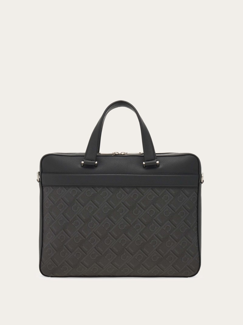 Ferragamo | Men's Monogram Business Bag - Black/Grey