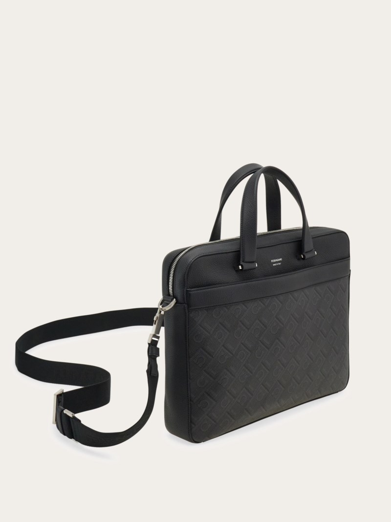 Ferragamo | Men's Monogram Business Bag - Black/Grey