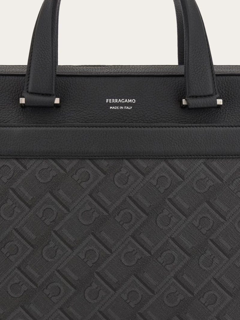 Ferragamo | Men's Monogram Business Bag - Black/Grey