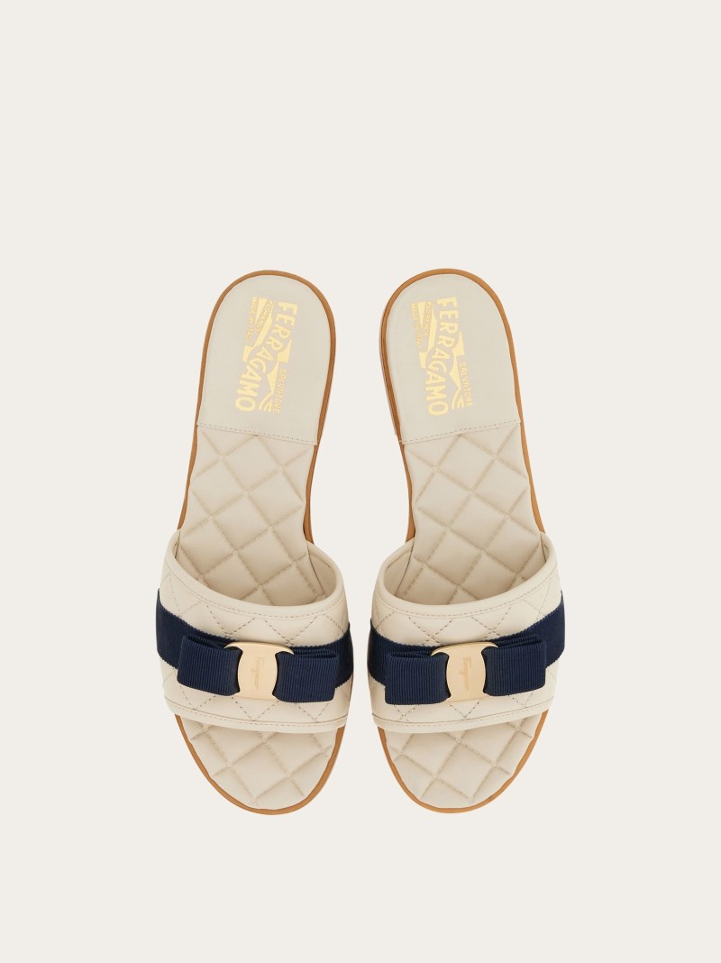 Ferragamo | Women's Quilted Slide With Vara Bow - Mascarpone