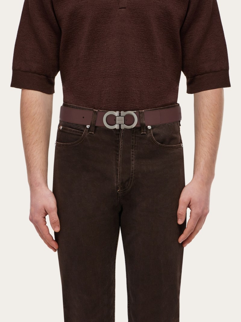 Ferragamo | Men's Reversible And Adjustable Gancini Belt - Oxblood/Testa Di Moro