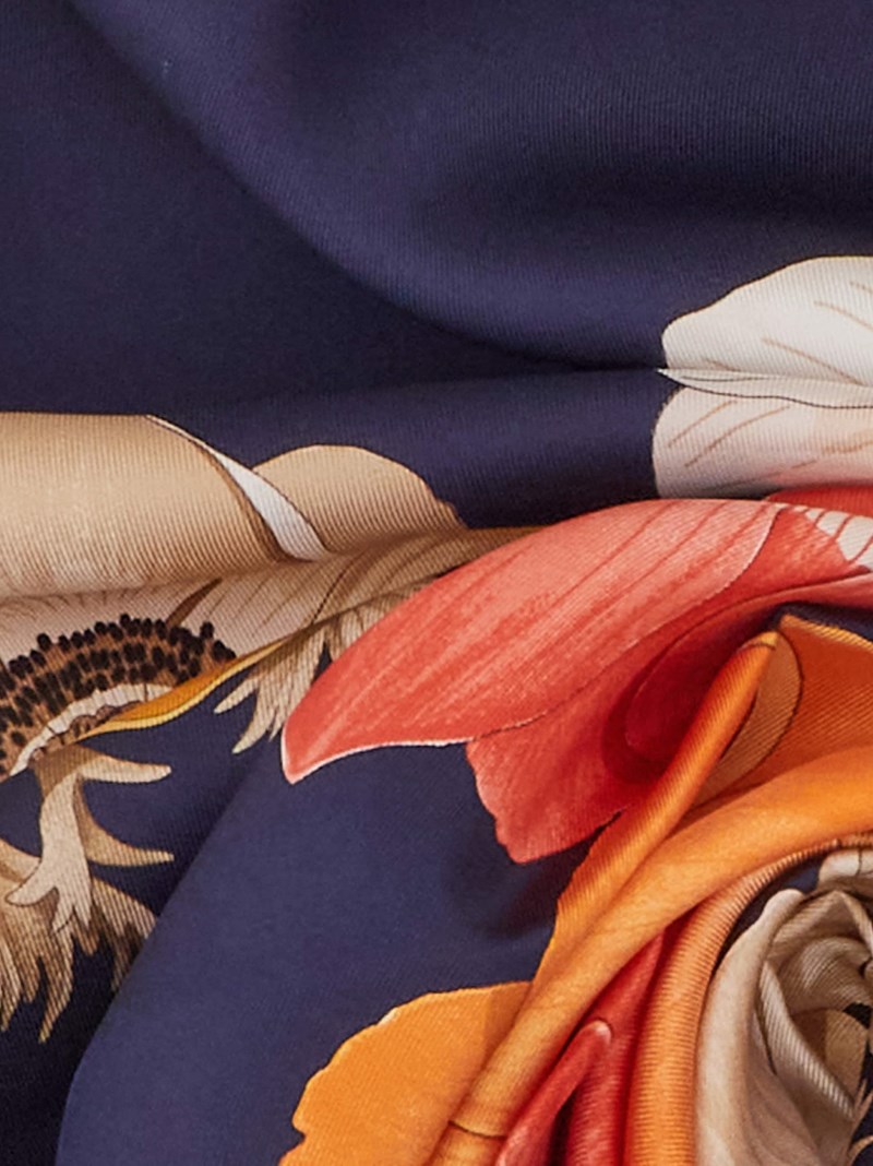 Ferragamo | Women's Anemone Print Silk Foulard - Marine Blue/Ivory/Pink