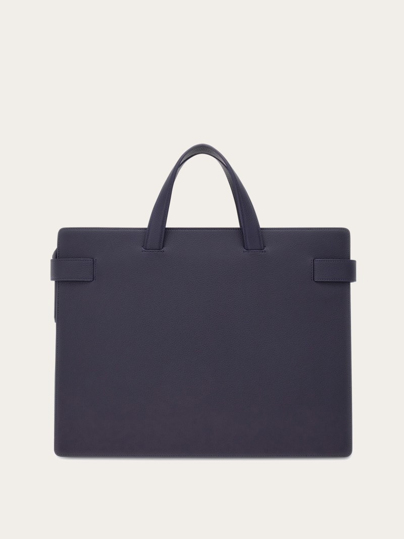 Ferragamo | Men's Briefcase With Gancini Buckles - Midnight Blue