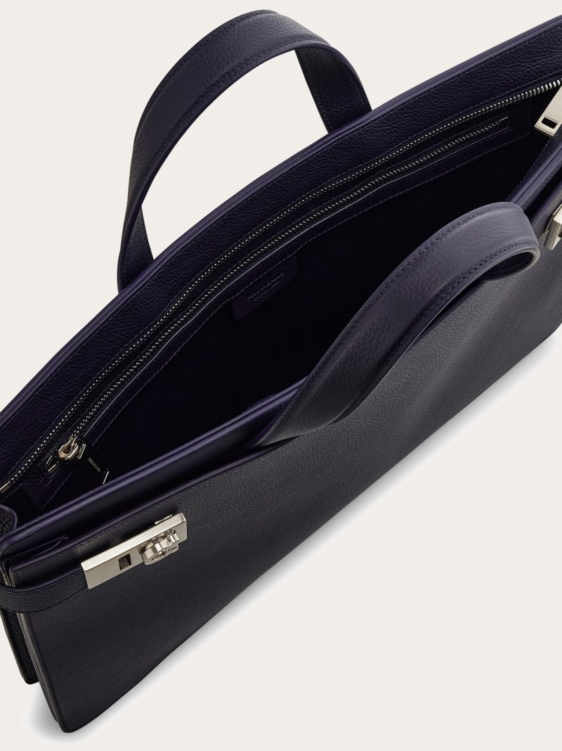 Ferragamo | Men's Briefcase With Gancini Buckles - Midnight Blue