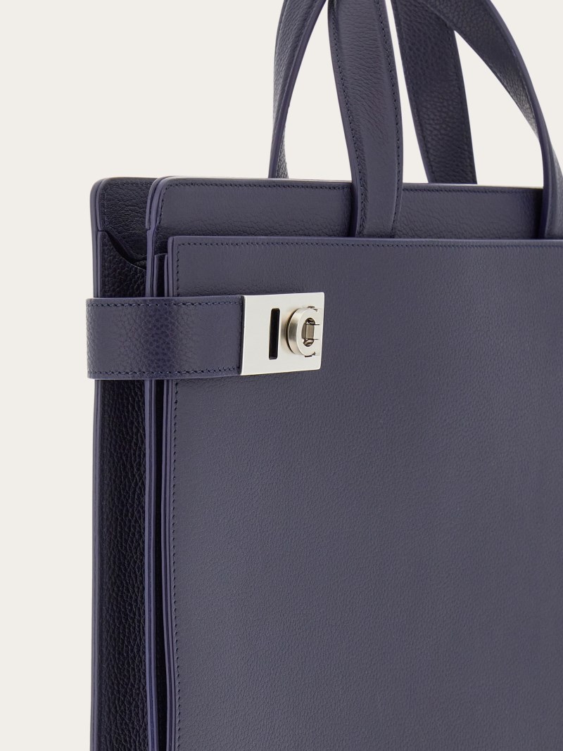 Ferragamo | Men's Briefcase With Gancini Buckles - Midnight Blue