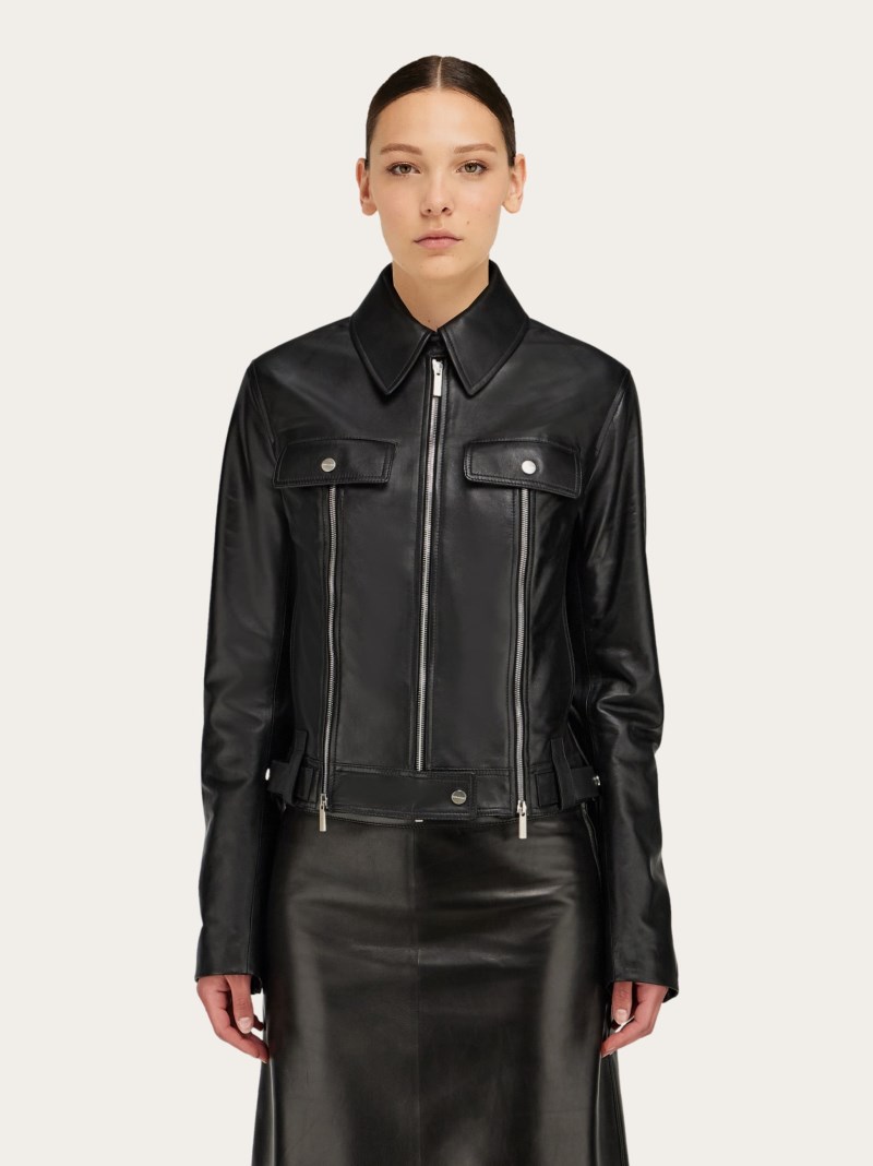 Ferragamo | Women's Biker Jacket With Vertical Zip Detail - Black