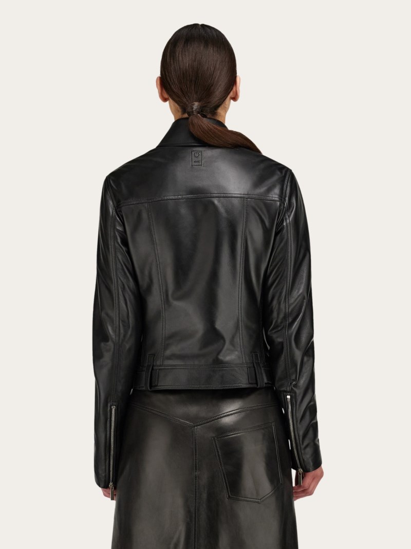 Ferragamo | Women's Biker Jacket With Vertical Zip Detail - Black