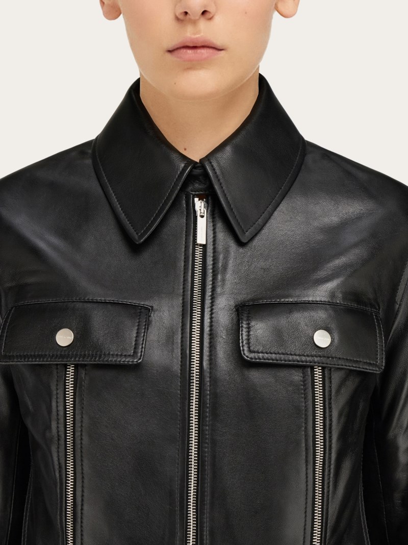 Ferragamo | Women's Biker Jacket With Vertical Zip Detail - Black