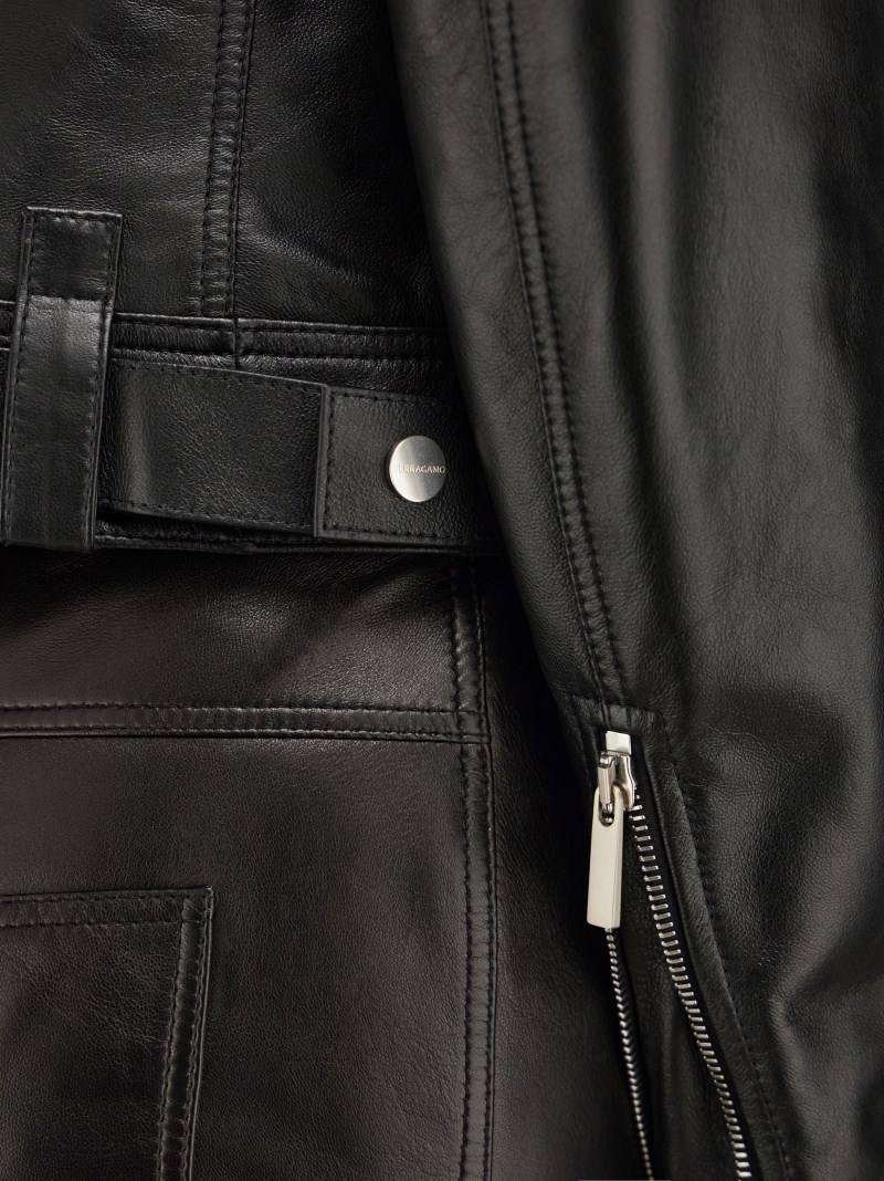 Ferragamo | Women's Biker Jacket With Vertical Zip Detail - Black