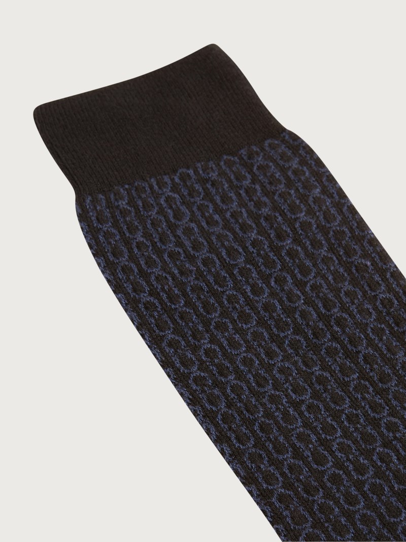 Ferragamo | Men's Medium Gancini Sock - Black/Navy Blue