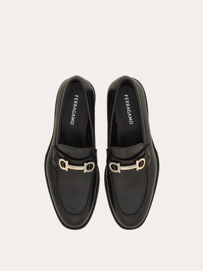 Ferragamo | Men's Moccasin With Gancini Ornament - Black